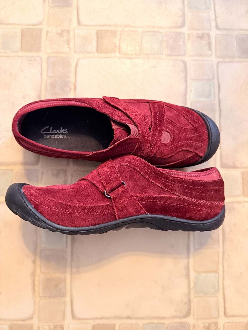 Clarks Bendables Red Suede Slip-On Comfort Shoes
